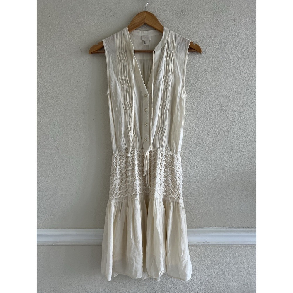H&M Ivory Ruched Pleated Dress Low Waist Flare Size 4 Feminine Party Coquette
